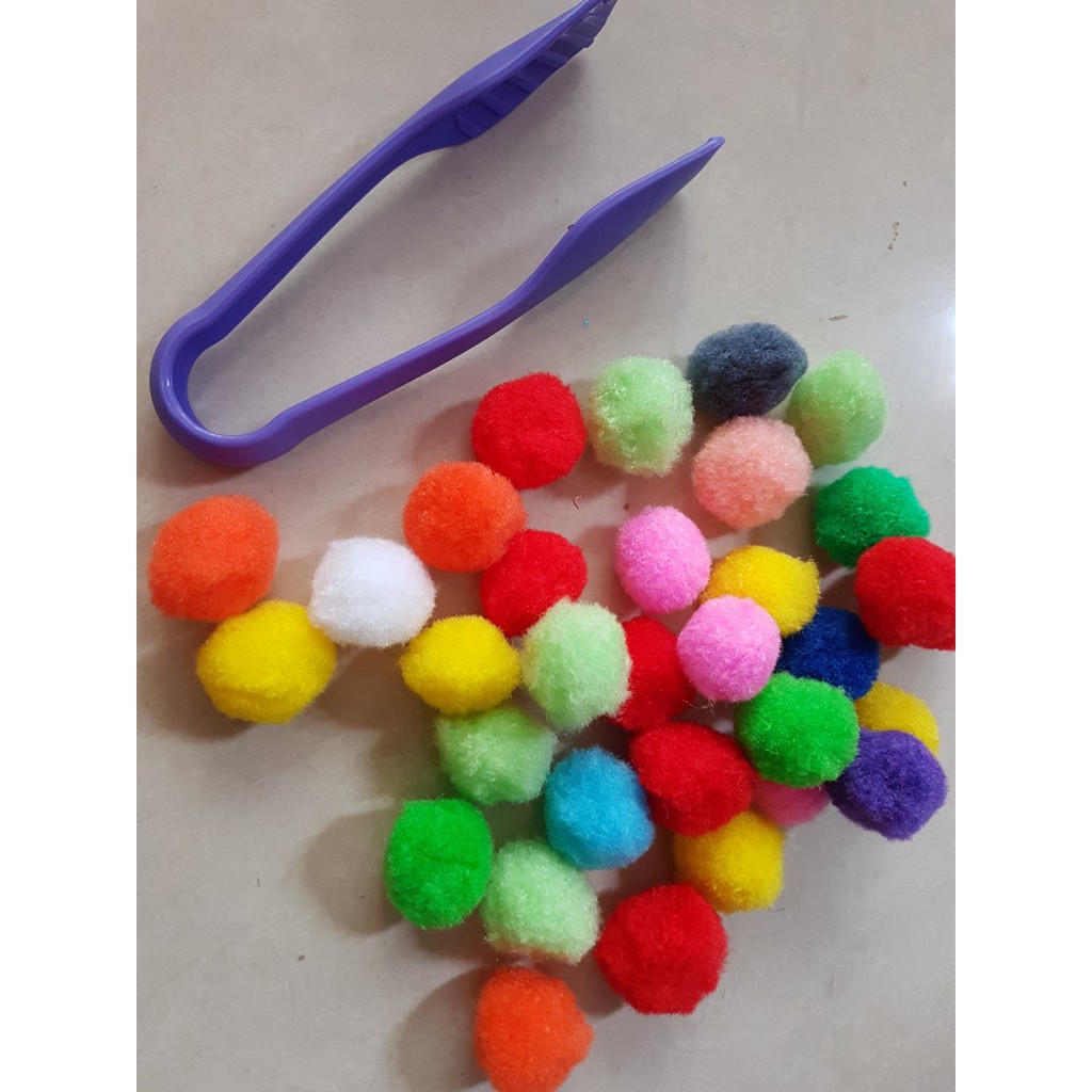 Pom Pom Cao Cấp 3cm Tặng 1 Kẹp Gắp Nhựa