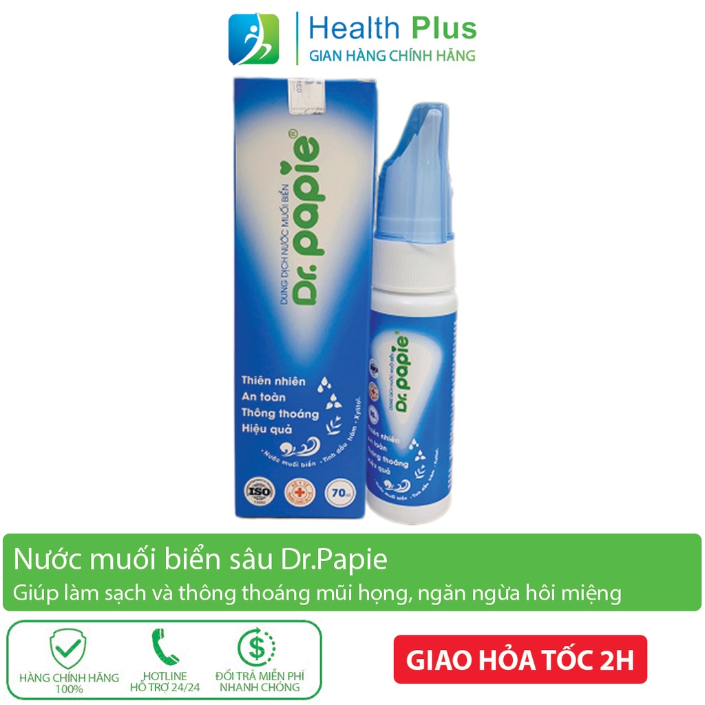Dung Dịch Nước Muối Biển Sâu Dr.Papie - Xịt Mũi Họng, Rửa Và Vệ Sinh Mũi, Bảo Vệ Đường Hô Hấp (70ml)