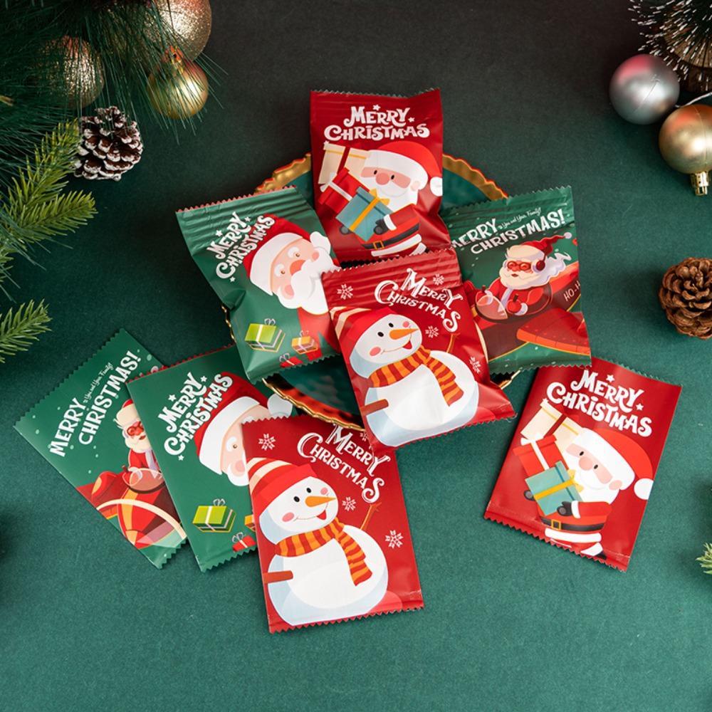 Bộ 100 Túi Đựng Quà Giáng Sinh Thiết Kế Mới Họa Tiết Ông Già Noel Người Tuyết