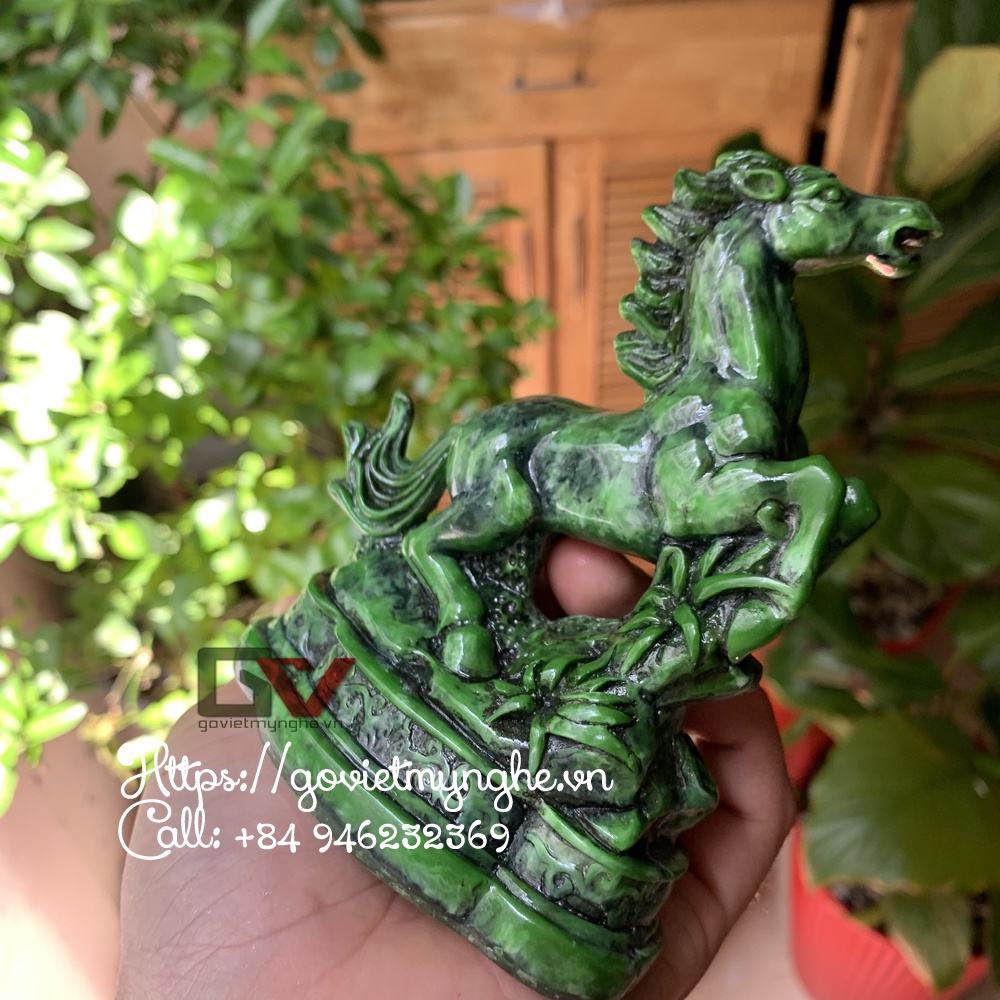 Tượng Đá Trang Trí Ngựa Phong Thủy -  Màu Xanh Lục Bích - Cao 12cm
