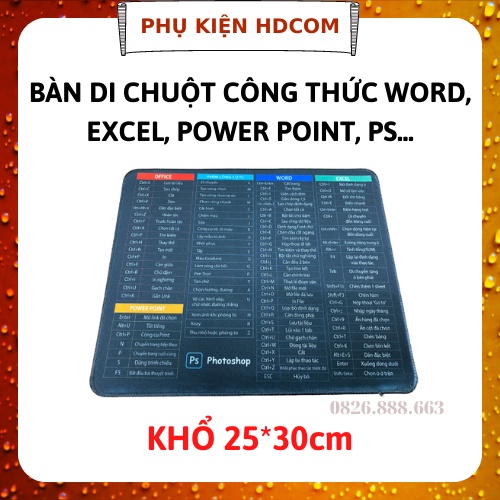 Bàn di chuột công thức in hình phím tắt văn phòng Word, Excel, PS,AI,..