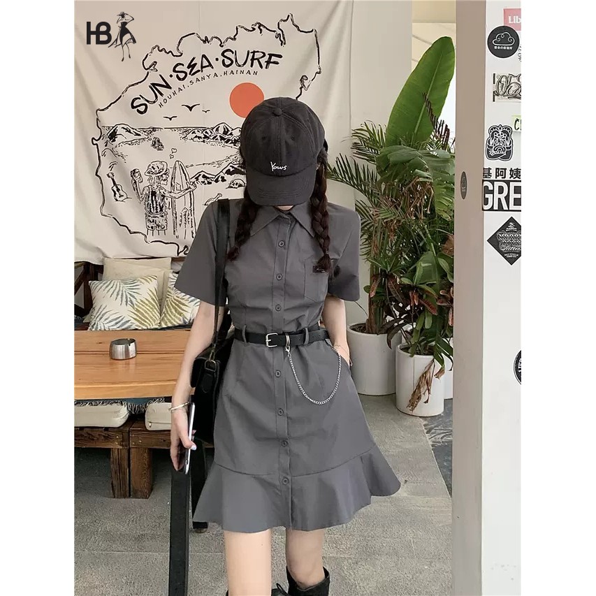 [Mã FAMARAL1 giảm 10K đơn 50K] Đầm sơ mi đuôi cá HB màu xám, đủ size D052