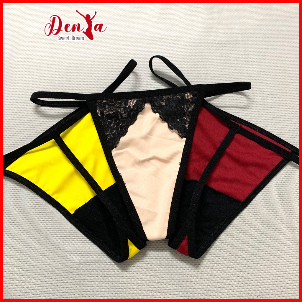 Quần lót nữ lọt khe DenYa chất liệu thun Cotton mềm mịn co giãn tốt phối ren tam giác sexy gợi cảm có miếng lót QLLK7