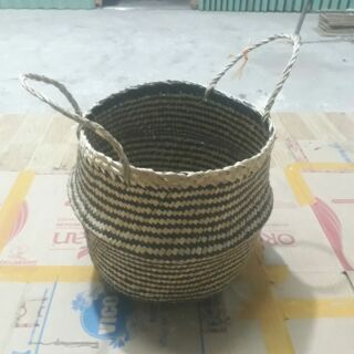 Giỏ cói tự nhiên đen trắng kẻ ngang phi 35