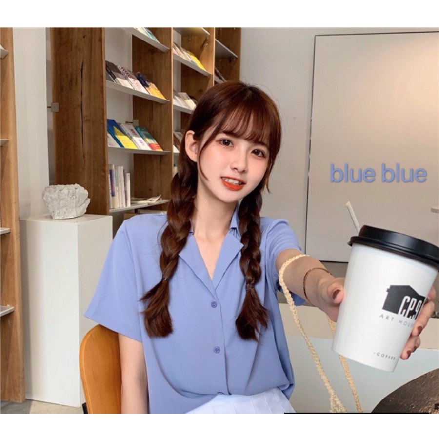 Áo sơ mi nữ form rộng công sở kiểu tay ngắn lỡ cổ vest Hàn Quốc - AK0001 | bear.story