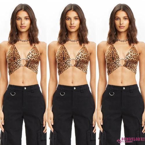 Áo croptop họa tiết da báo thiết kế dây buộc cổ gợi cảm cho nữ | BigBuy360 - bigbuy360.vn
