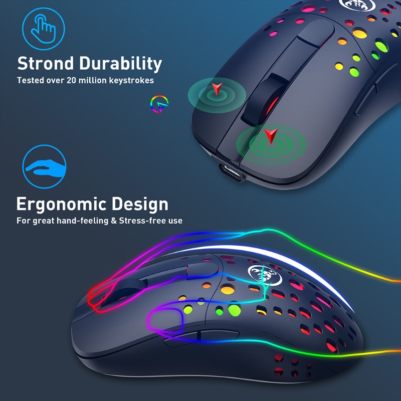 【PC】 Premium and Portable RGB Gaming Mouse Wired / Wireless Computer Parts Electronic Game Mice 6 Buttons Programmable Driver