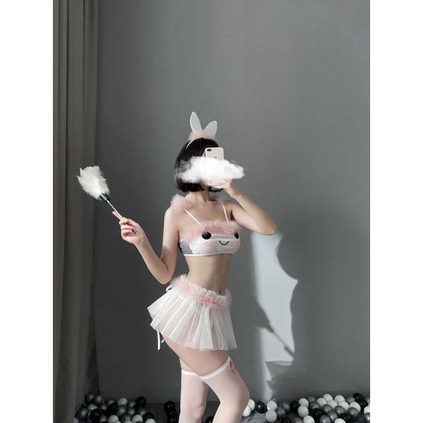 Váy cosplay thỏ dính lông đồ ngủ sexy