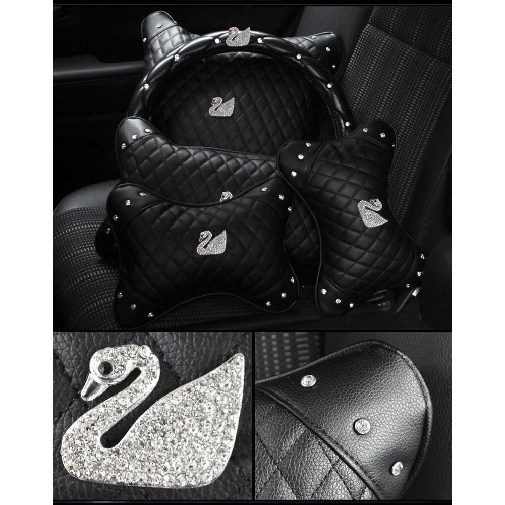 【Ready Stock】 Diamond Swan Car Interior Seat Pillow Waist Pillow Car Neck Headrest Pillow RXAt