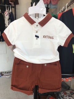 Bộ áo có cổ quần kaki cho bé