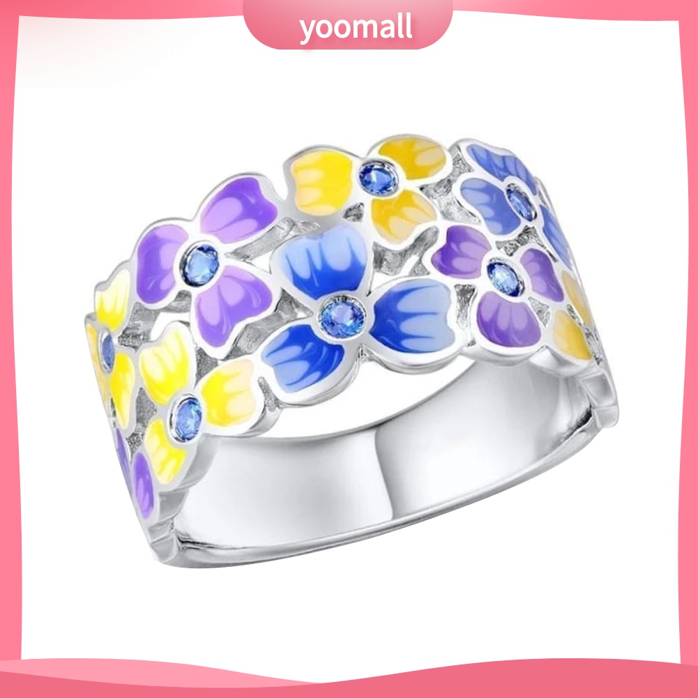 Yomall♡ Nhẫn MặT HìNh Hoa ĐíNh Kim Cương Giả ThờI Trang Cho Nữ