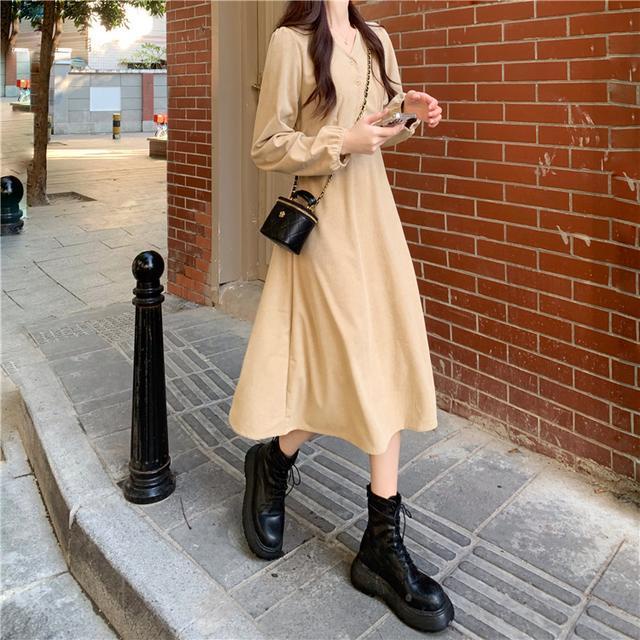 Đầm cổ chữ V thắt nơ eo thời trang nữ tính