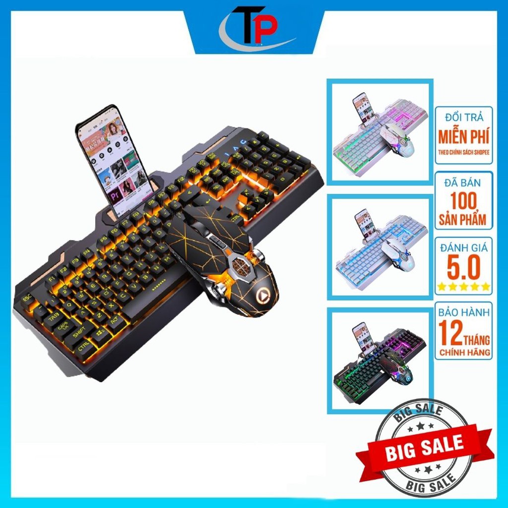 Bàn Phím Chuột Cơ, Chuyên Game, Bàn phím giả cơ Có đèn LED 7 màu - Cho máy tính, laptop - TP3