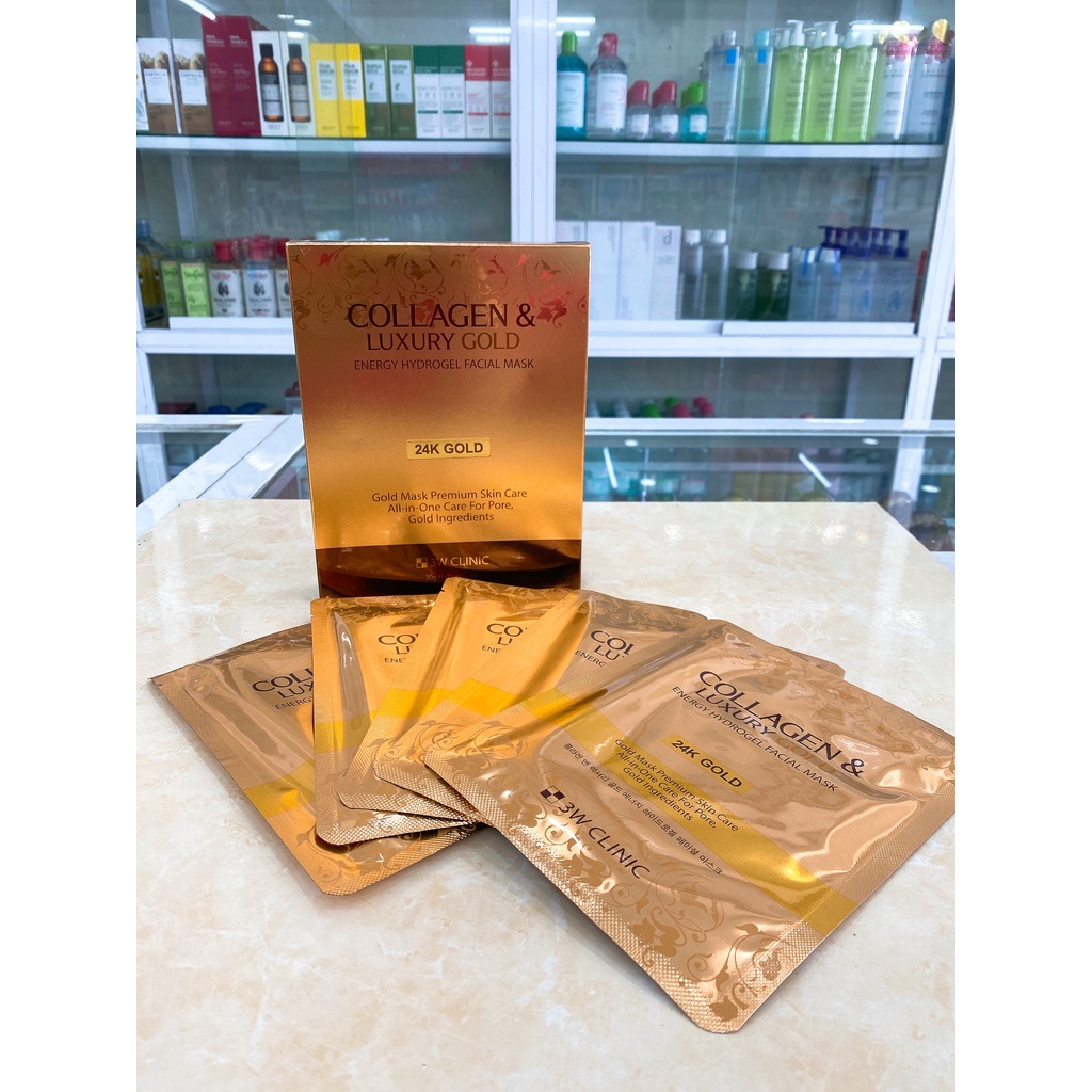 (Hộp 5 Miếng) Mặt Nạ Dưỡng Trắng Chống Lão Hóa 3W Clinic Collagen &amp; Luxury Gold Energy Hydrogel 24k Gold