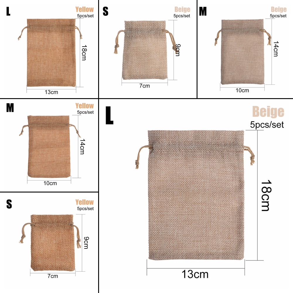 Bộ 5 Túi Đay Đựng Đồ Phối Vải Lanh Cotton Đa Năng Tiện Dụng | BigBuy360 - bigbuy360.vn