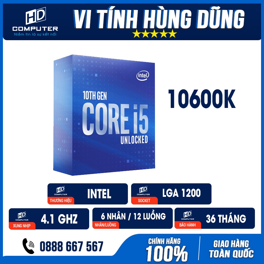 CPU i5 10400 (2.9Ghz, 6C12T) LGA1200 Box BH 36 Tháng, i5 10600k