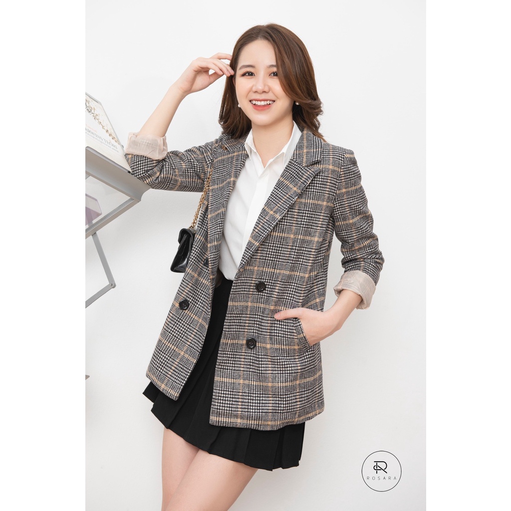 ÁO VEST DẠ KẺ NỮ 2 LỚP CÓ ĐỘN VAI KH01 | BigBuy360 - bigbuy360.vn