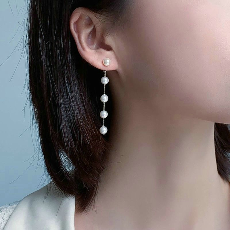 Khuyên Tai Kim Loại Dài Đính Hạt Ngọc Trai