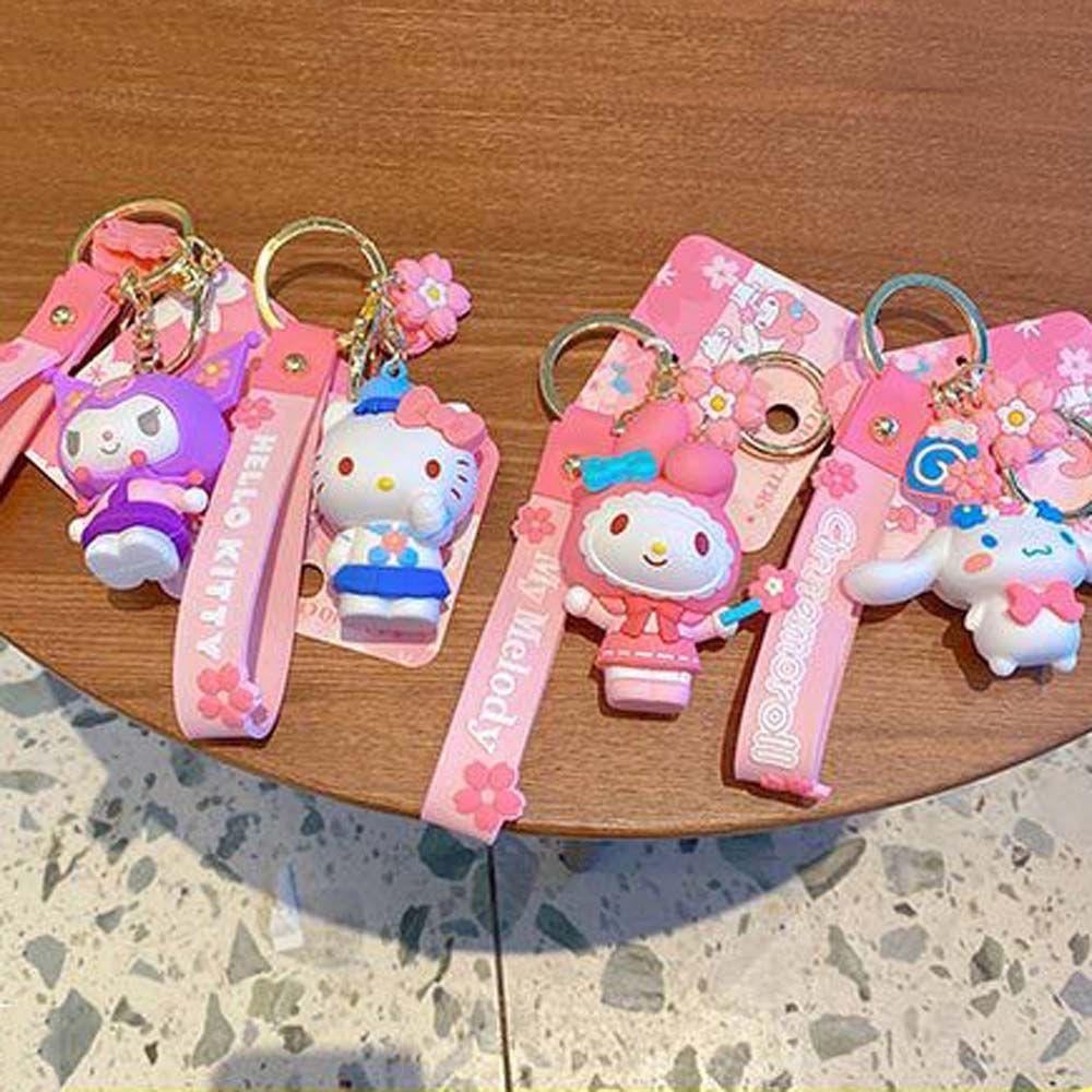 Móc Khóa Nhựa PVC Hình Hoa Anh Đào My Melody Pompom Purin Kuromi Kitty