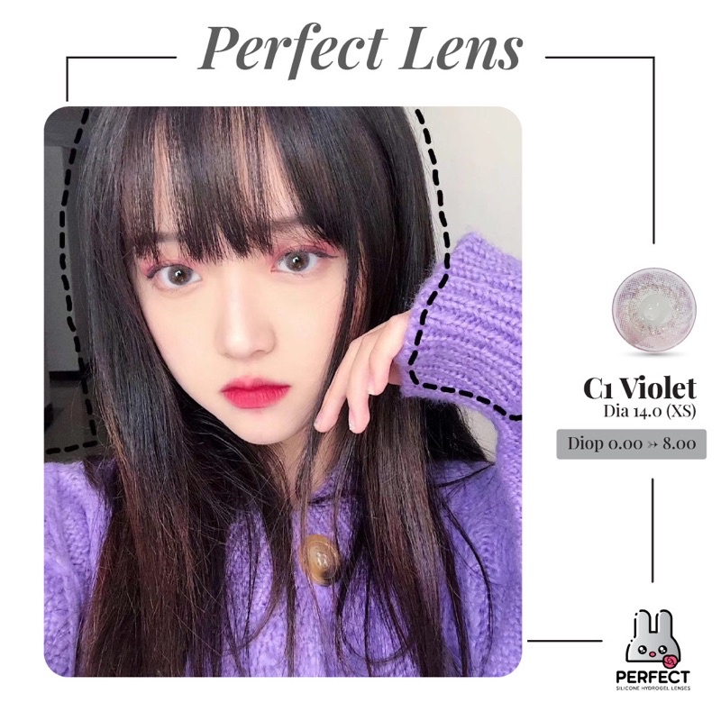 Lens mắt , kính áp tròng C1 VIOLET có độ cận và không độ , DIA 14.0 , Dành Cho Mắt Nhạy Cảm Giá Sale