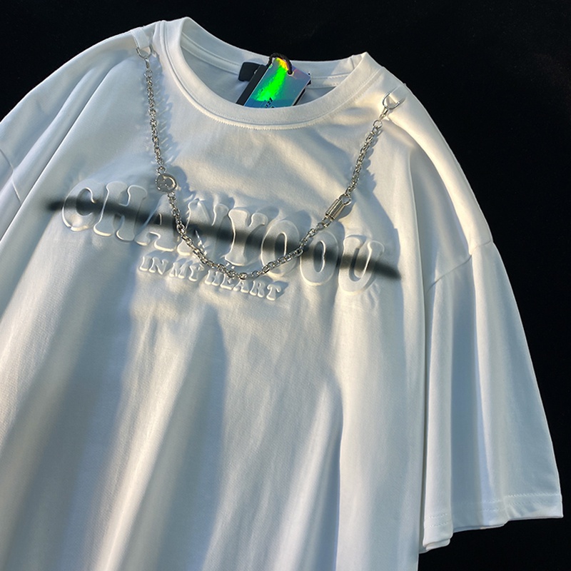 New style chain short-sleeved t-shirt women's embossed print loose top