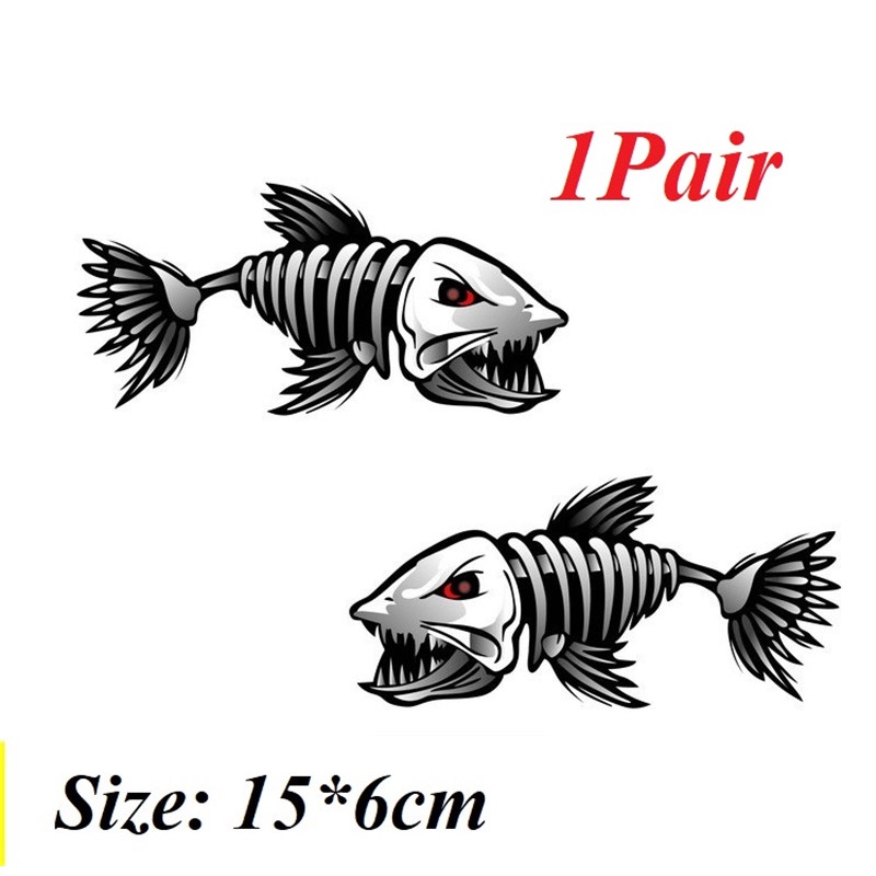 Set 2 miếng dán vinyl hình xương cá trang trí xe hơi/tàu thuyền