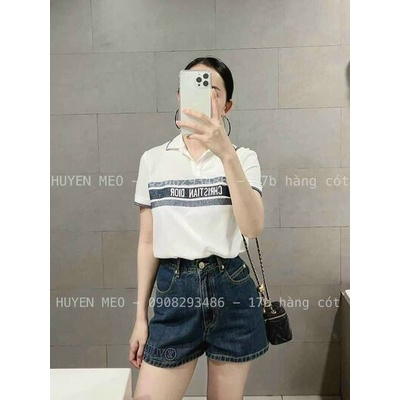 Áo polo Điooo trắng phối chữ cổ bẻ