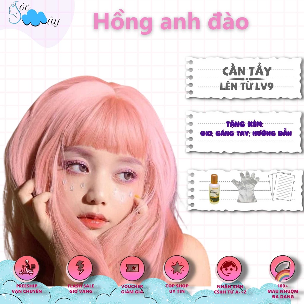 Thuốc nhuộm tóc Hồng anh đào + tặng kèm trợ nhuộm
