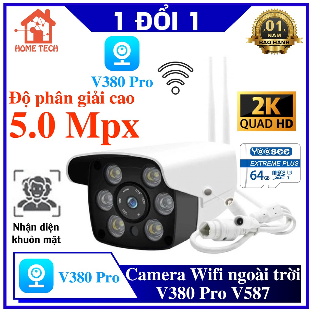 [🎁CHÍNH HÃNG - TẶNG THẺ NHỚ] Camera Wifi V380 Pro V587 2 RÂU NGOÀI TRỜI 6LED 2K SIÊU SẮC NÉT - CÓ MÀU BAN ĐÊM