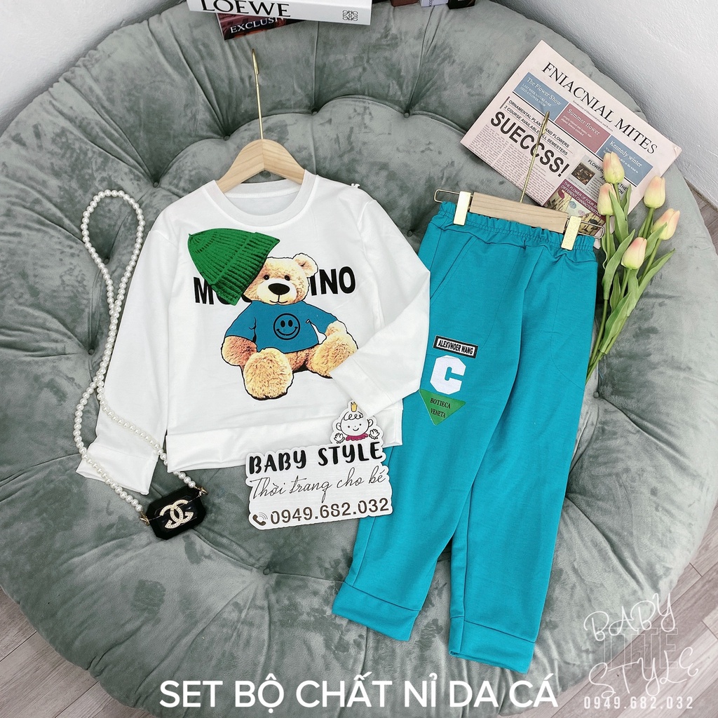 Bộ quần áo thu đông bé trai &quot;MOH|NO&quot; 14-48kg. Bộ dài tay cho bé 4-15 tuổi. Vải da cá dày dặn. G49