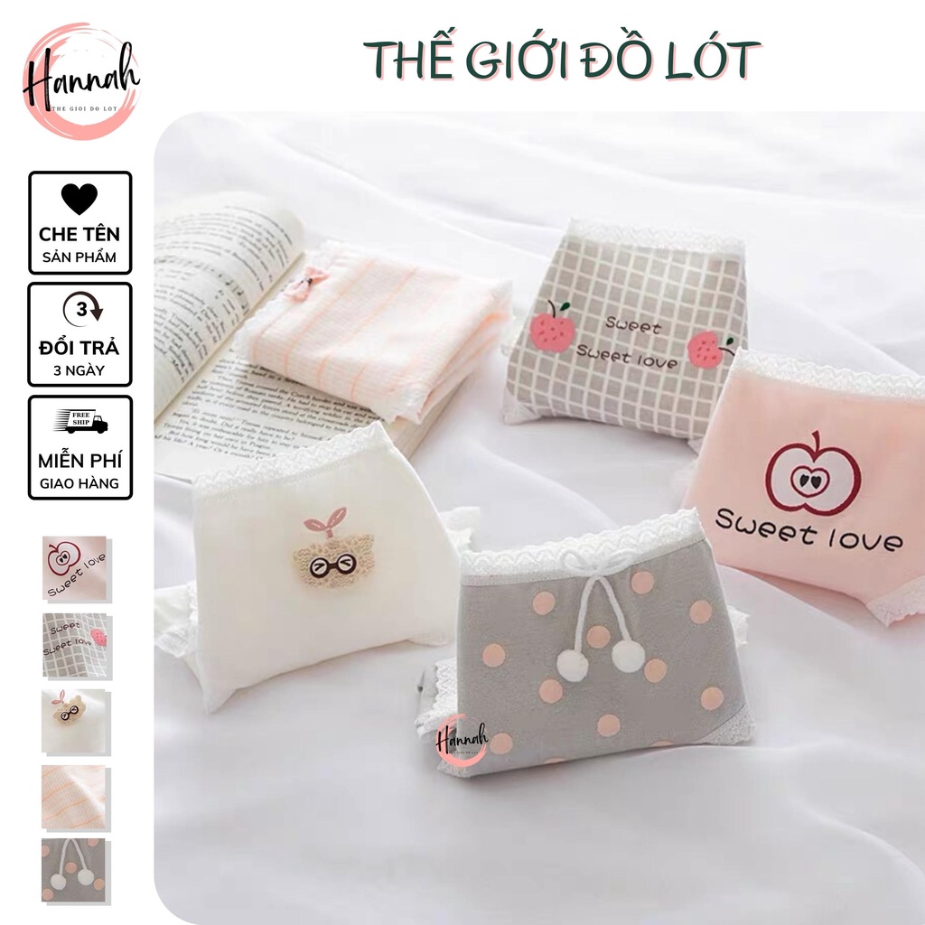 Combo 5quần lót cotton nữ HANNAH SECRET quần chip cotton cao cấp kháng khuẩn họa tiết quả táo xinh xắn dễ thương QL0728