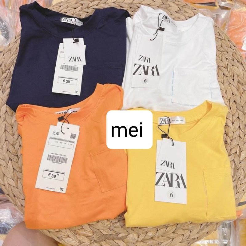 Set 4 áo trơn basic cotton thu đông dài tay Zara xuất xịn trẻ em có túi áo