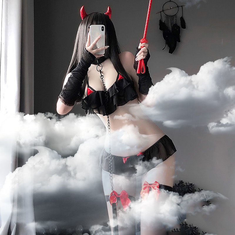 Set Đồ Lót 3 Món LEOSOXS Hóa Trang Cô Gái Ác Quỷ Thời Trang Gợi Cảm Cho Nữ