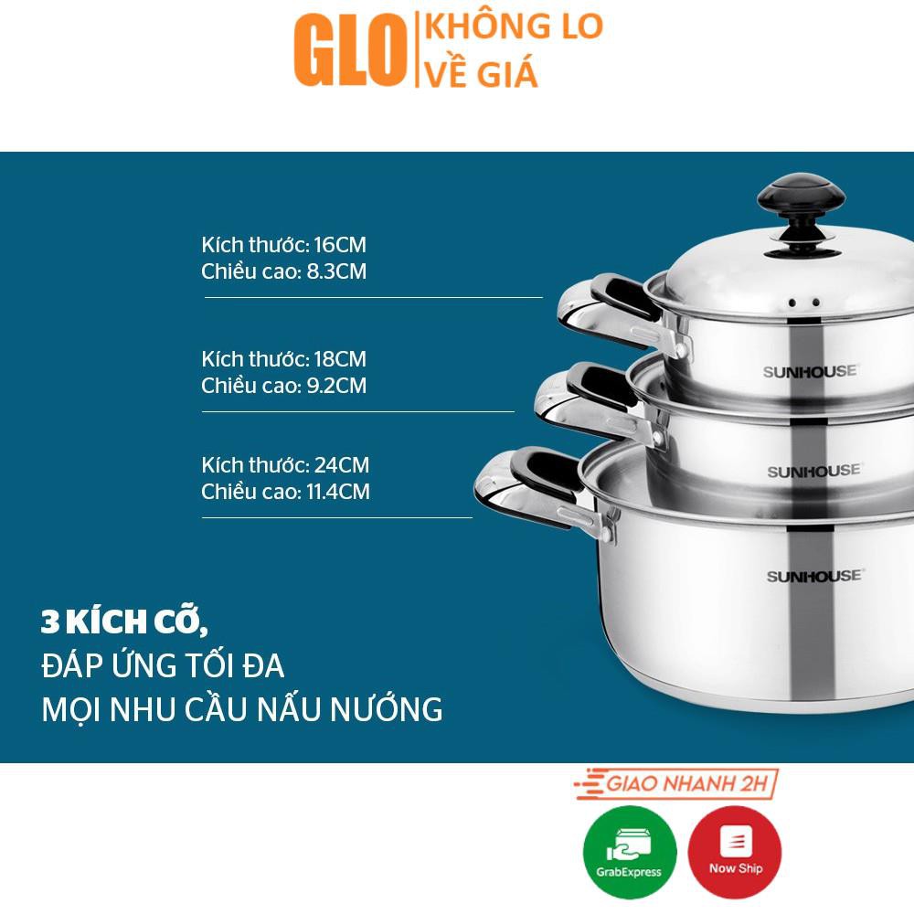 Bộ Nồi Inox 3 Đáy Cao Cấp SUNHOUSE SH333 - Hàng Chính Hãng