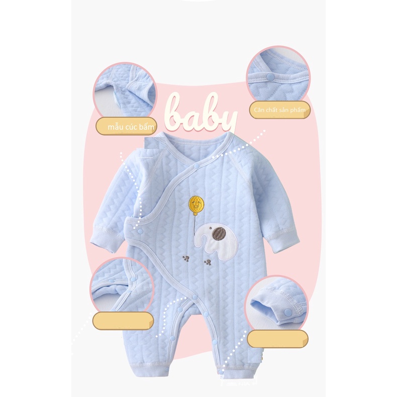 Áo liền quần dài tay trần bông cho bé trai và bé gái sơ sinh 3-9kg, hàng đẹp xuất Hàn