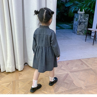 Đầm Denim Tay Dài Phong Cách Hàn Quốc Cho Bé Gái