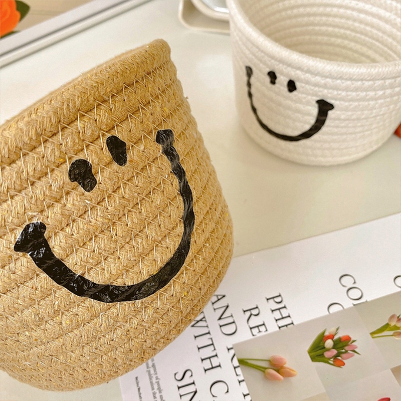 Giỏ, Rổ Đựng và Giỏ Treo Đồ Đa Năng Vải Đan Smiley Face Basket Tai Mèo