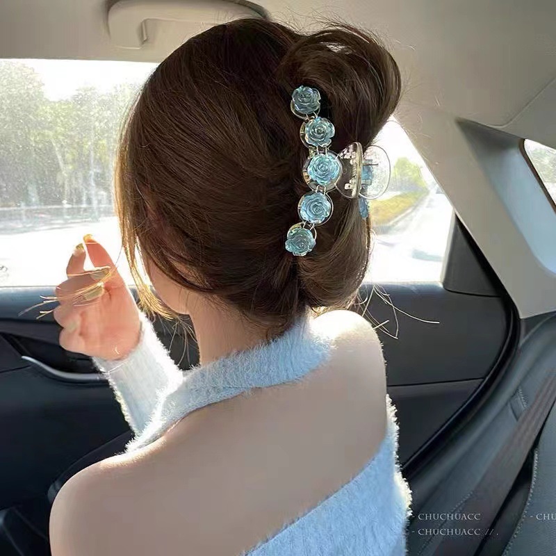 Kẹp Tóc Đính Hoa Hồng/Cá Mập Màu Xanh Dương Phong Cách Hàn Quốc Thời Trang Cho Nữ