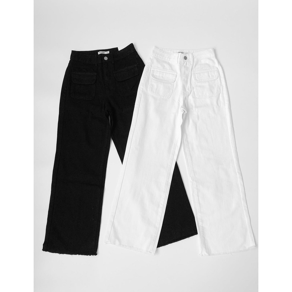 Quần jeans suông túi trước CHICMONKI form dài màu trắng CMJ910