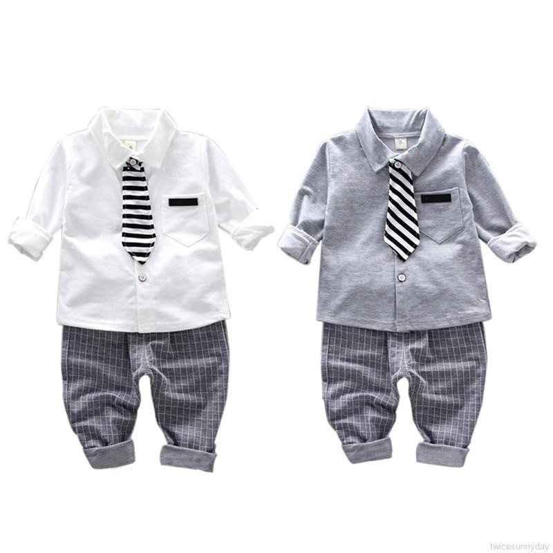 Set áo sơ mi tay dài phối quần jeans đáng yêu cho bé trai