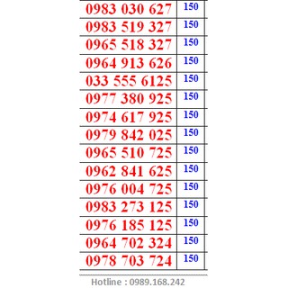 Sim viettel 10 số đẹp đuôi 24-27 hỗ trợ miễn phí đăng ký chính chủ 40