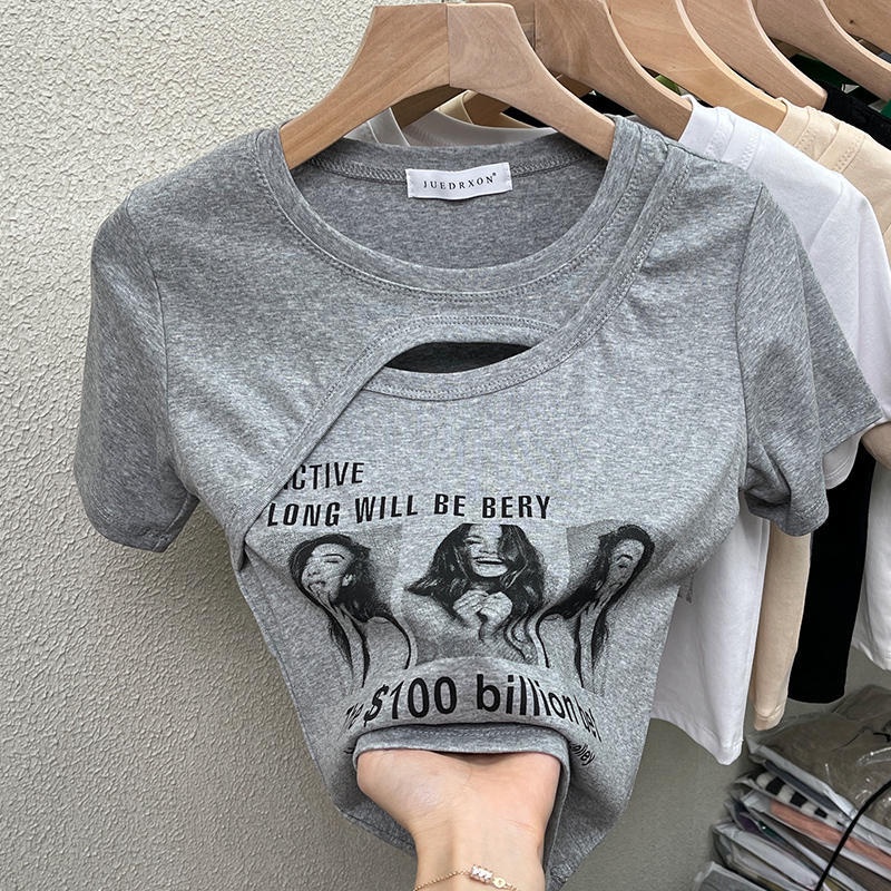 Áo kiểu nữ BH cổ tròn ngắn tay in hình thời trang mùa hè 2022