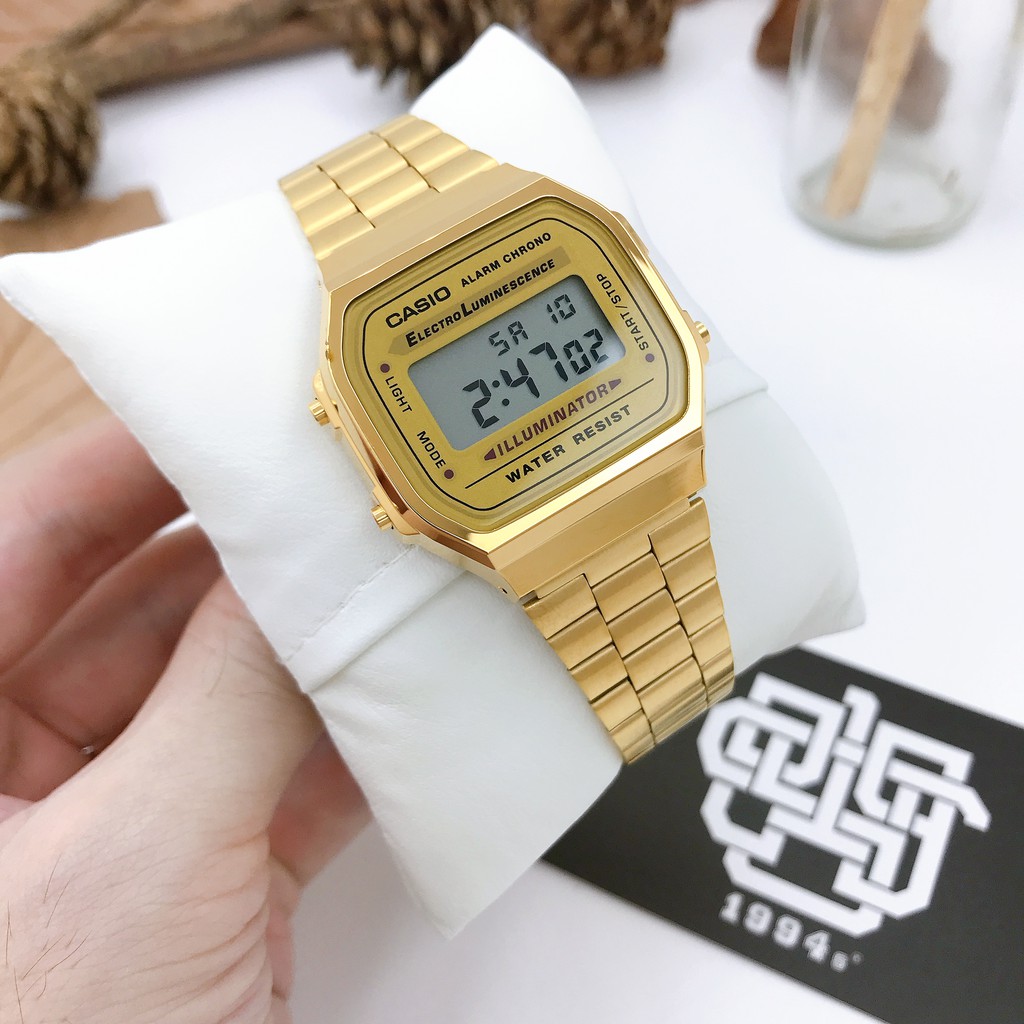 Đồng hồ nam/nữ Casio A168WA-1 / A168WG-9 dây thép không gỉ, chống nước 50m, size 36mm, hàng chính hãng