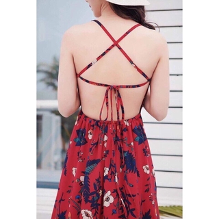 F494 - Đầm Maxi Hai Dây Hoa Đan Lưng