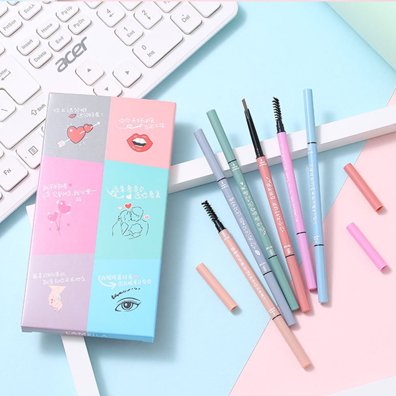 Set Bút Kẻ Lông Mày 6 Màu Lâu Trôi Chống Thấm Nước