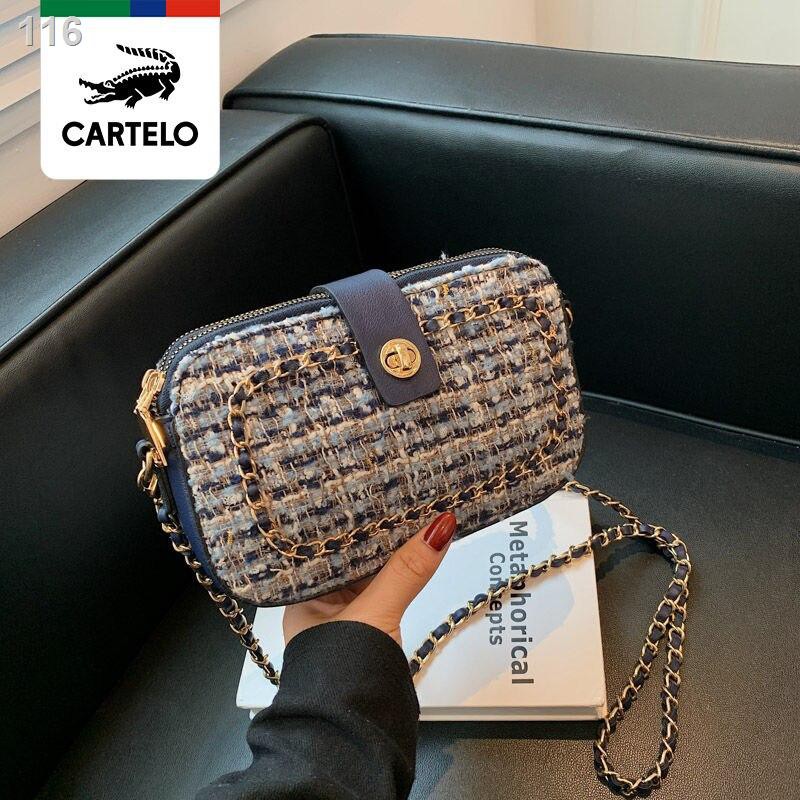 ❉◆✔Cardinal Crocodile Bag Women 2021 Dây chuyền mới Thời trang Túi nhỏ Khâu vải sợi hoa một vai đeo chéo của phụ nữ phươ