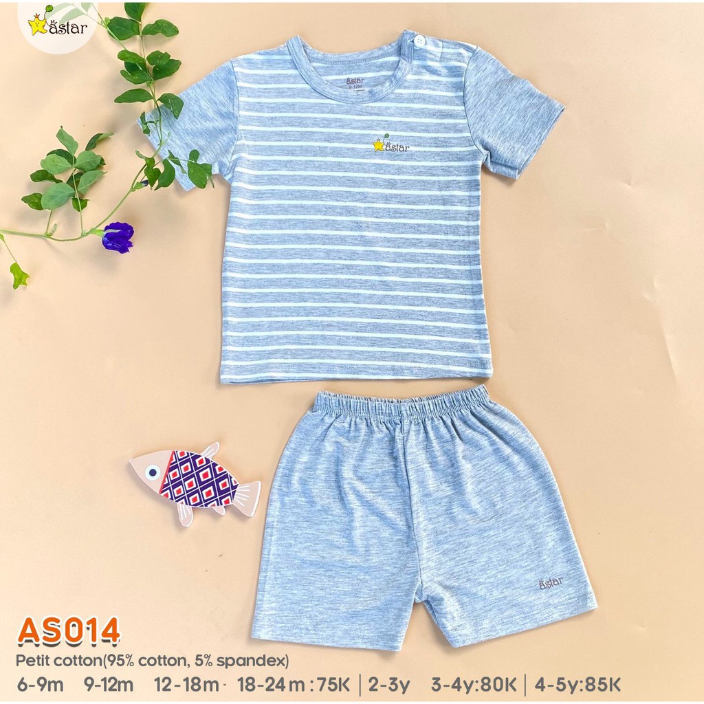 Bộ Cộc Tay Cho Bé  ASTAR Cài Vai Cotton 100% Siêu Mềm Mịn Thấm Hút Mồ Hôi Size 6-9M Đến 4-5Y [hàng chính hãng]