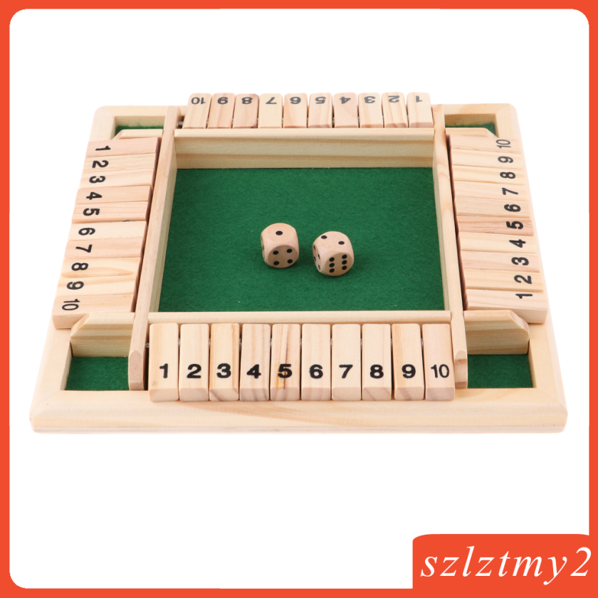 [galendale] Wood Deluxe 4 Sided 10 Number Shut the Box Dice Board Game Kids Adults