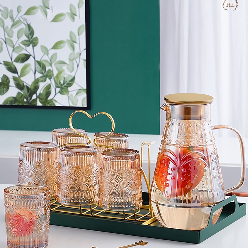 Bình cốc thủy tinh Decor chịu nhiệt Borosilicate họa tiết Hoa Mặt Trời | Bình Ly Thủy Tinh Phong cách Dubai 2023