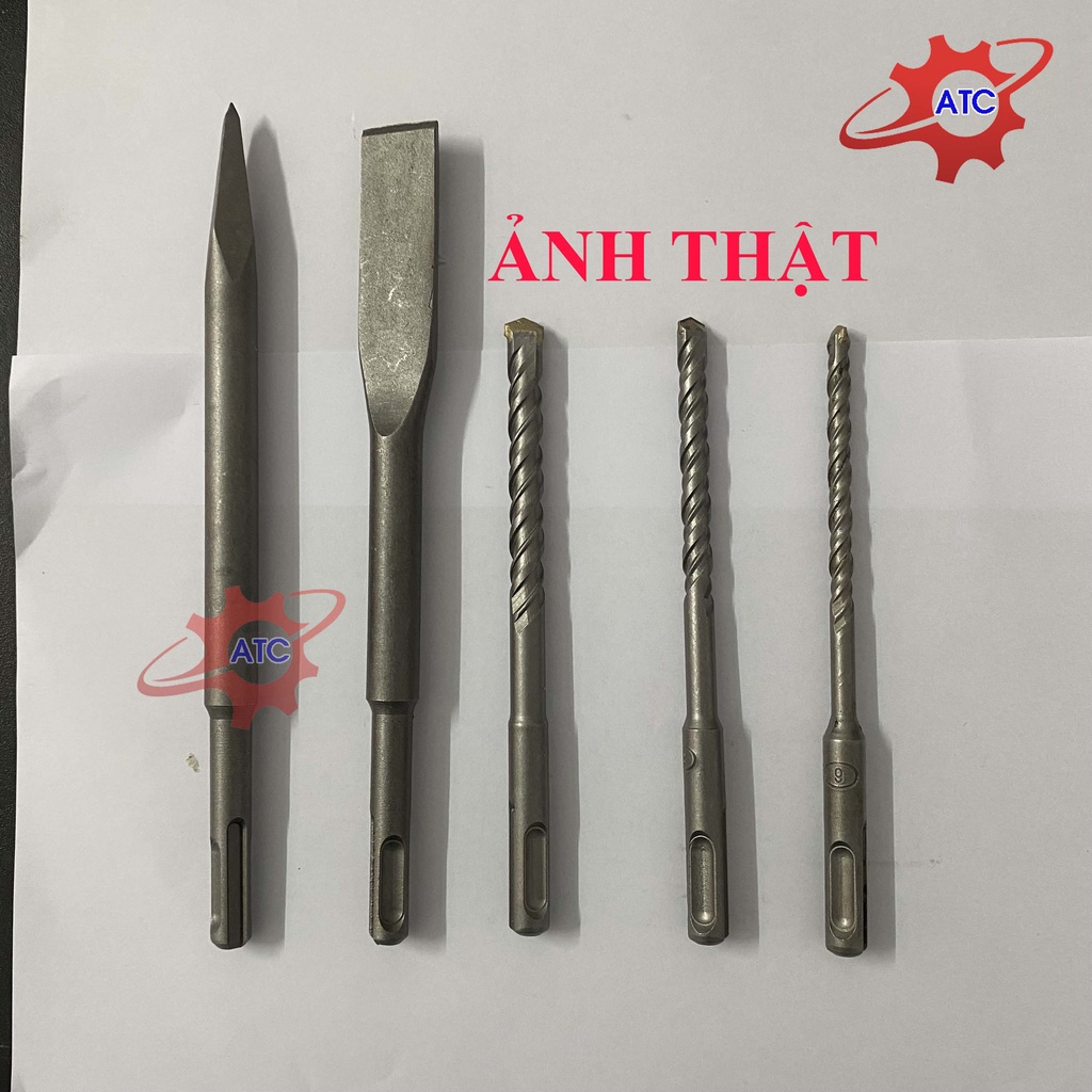 Bộ 5 Mũi Khoan Đục Bê tông lắp vừa cho tất cả máy khoan đục bê tông, Chất liệu thép chịu lực cao